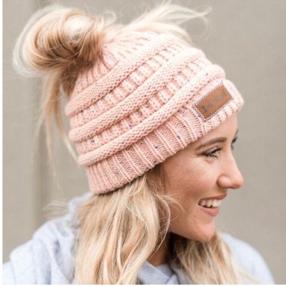 Kara and Kate Accessories - Messy Bun ponytail Beanie